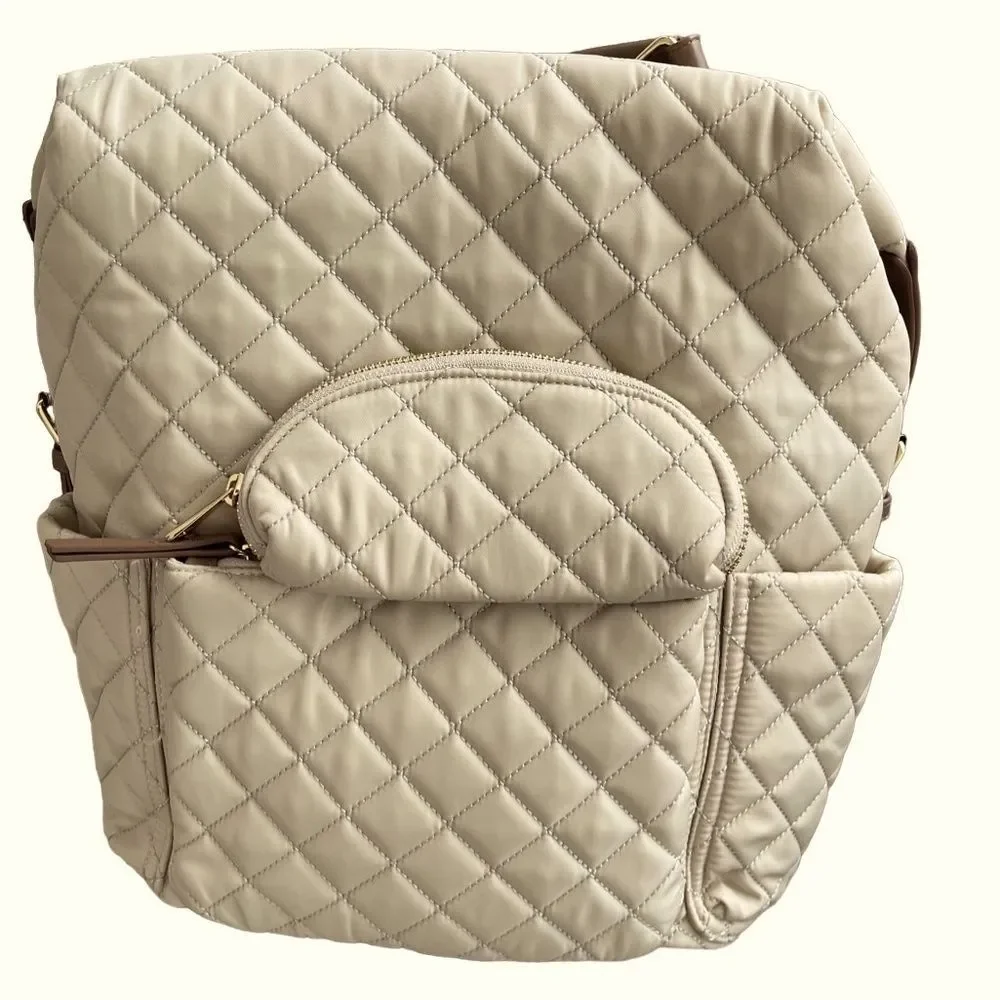 NWOT Tommy Bahama tan quilted diamond padded backpack with pencil case